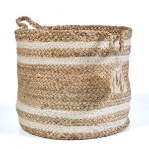 Lr Home Natural Jute - Double Stripped Decorative Storage Basket