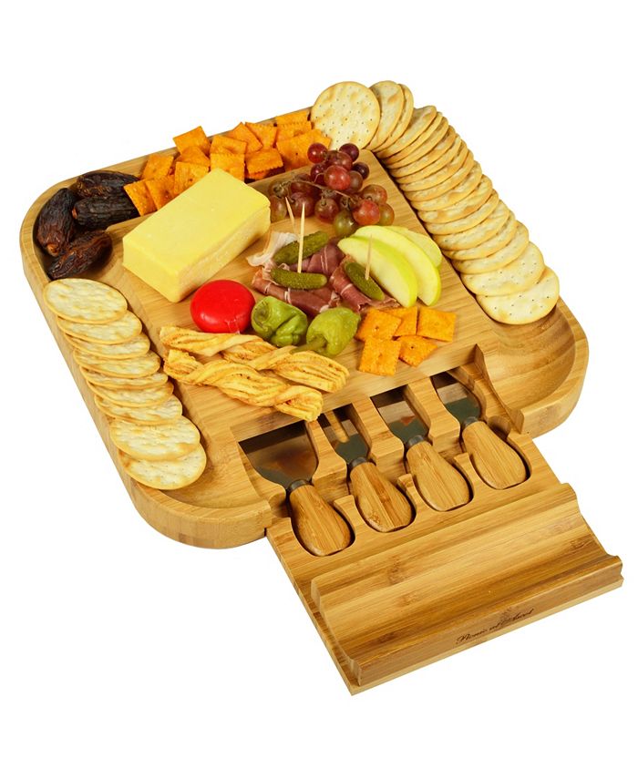Picnic At Ascot Malvern Bamboo Cheese Board Set with Cracker Rim and 4
