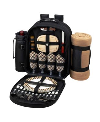 Deluxe 4 Person Picnic Backpack Cooler, Wine Pouch and Blanket