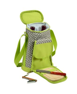 - 2 Bottle Wine Cooler Tote with Cheese Board, Knife, Corkscrew