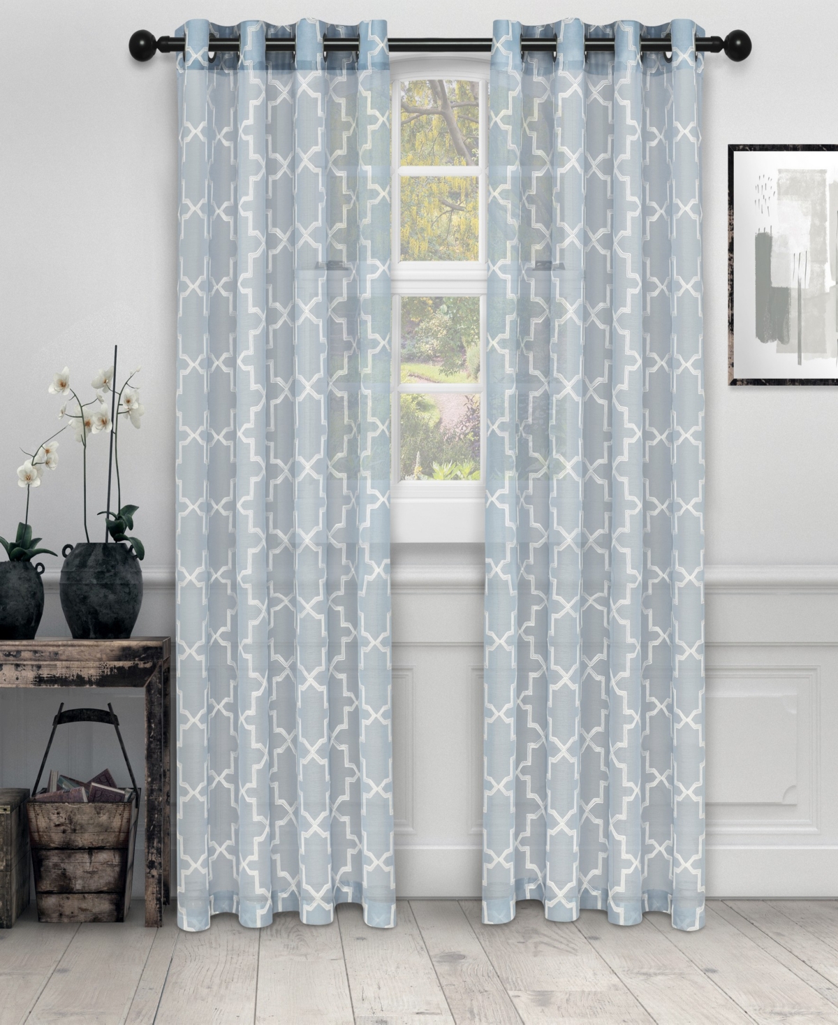 Semi-Sheer Quatrefoil Printed Curtain Panels, Set of 2, 52" x 96" - Rust