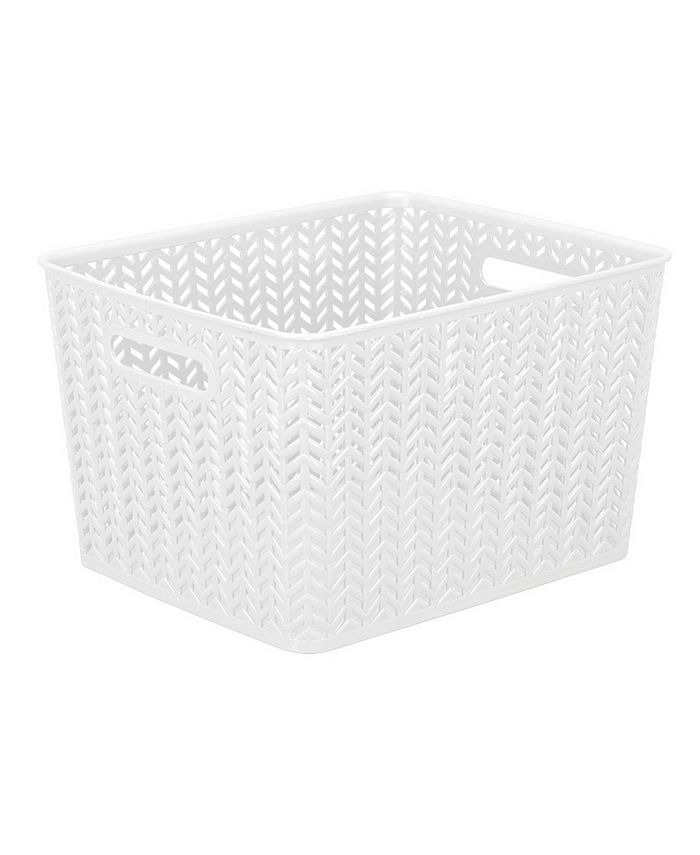 Simplify Large Herringbone Storage Bin in White Macy's