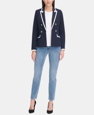 Tommy Hilfiger Piped Double-Breasted Blazer - Macy's