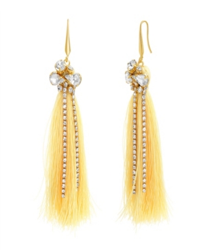 image of Catherine Malandrino Women-s Clustered White Rhinestone Yellow Gold-Tone Yellow Tassel Earrings