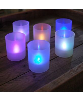 Lumabase Set of 6 Flickering Color Changing LED Lights in Frosted Votive Holders Cups