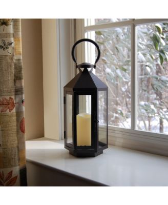 Lumabase Warm Black Hexagon Metal Lantern with LED Candle
