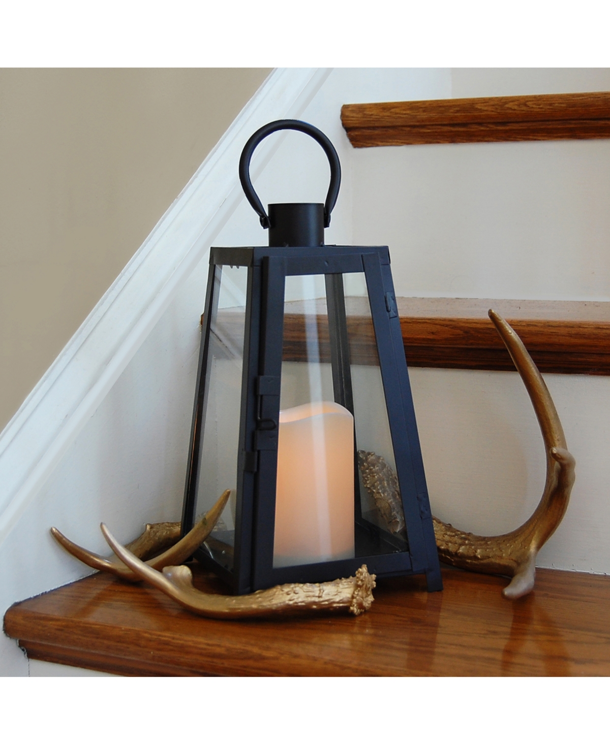 Lumabase WarmTapered Metal Lantern with Led Candle - Black