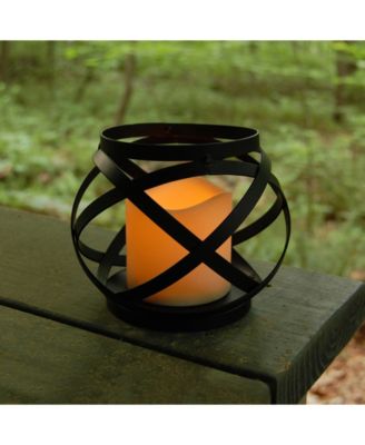 Lumabase Warm Black Banded Metal Lantern with LED Candle