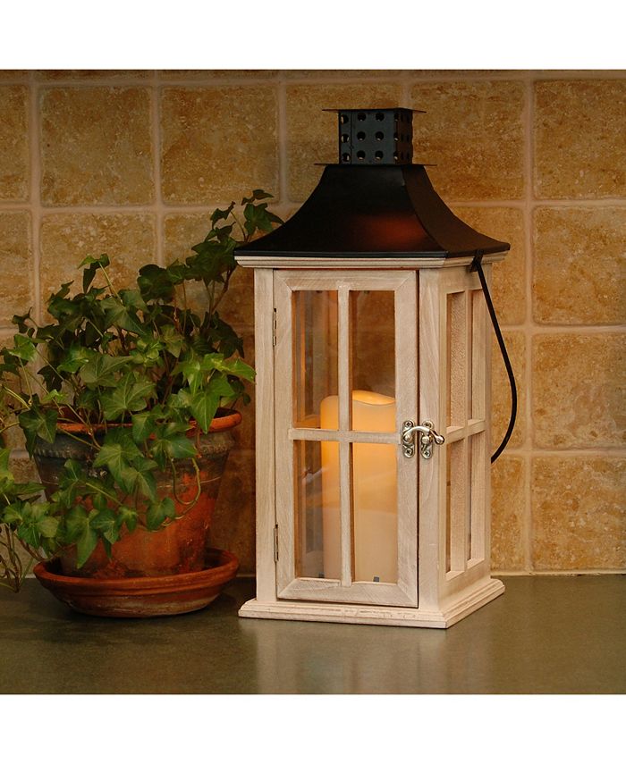 JH Specialties Inc/Lumabase Lumabase White Washed Wooden Lantern with