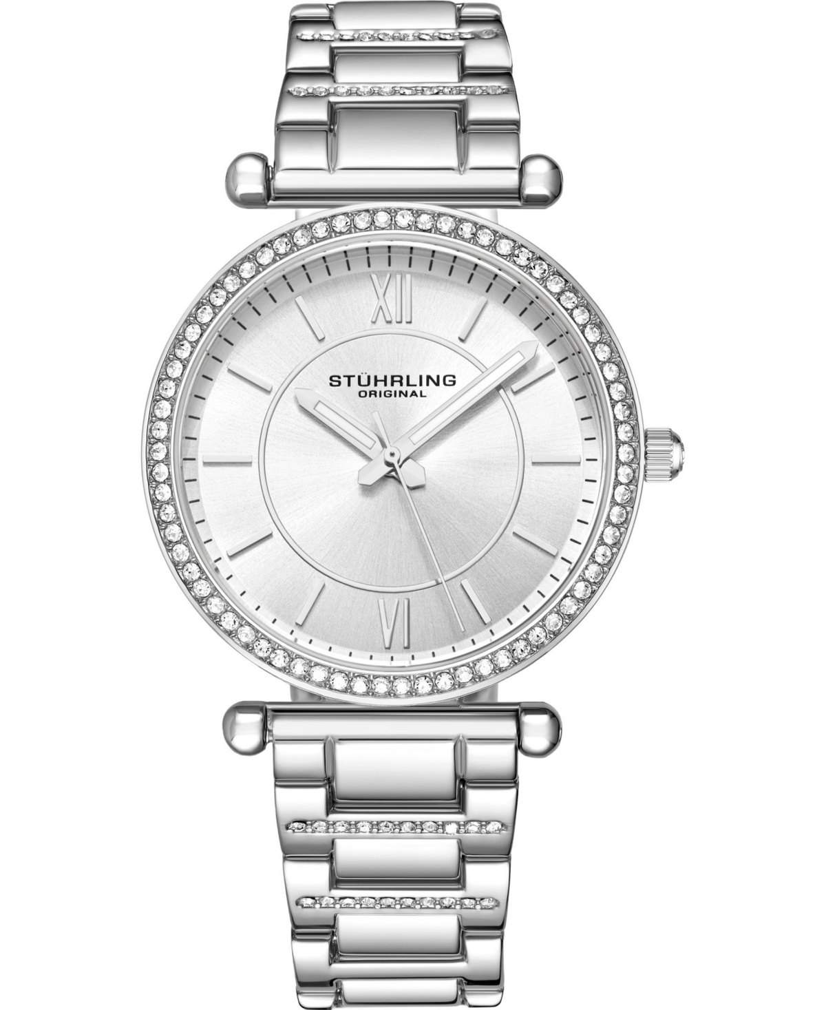Women's Quartz Crystal Studded Silver-Tone Link Bracelet Watch 36mm - White