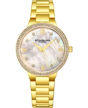 image of Stuhrling Original Women-s Gold-Tone Case and Bracelet, White Mop Dial Watch