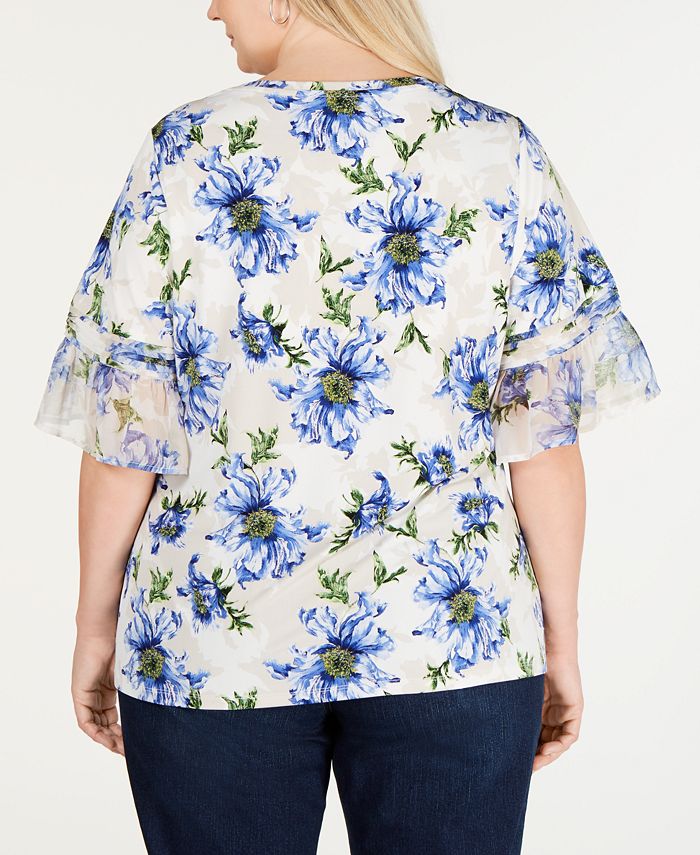 Charter Club Plus Size Ruffle-Sleeve Floral-Print Top, Created for Macy ...