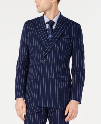 Bar III Men's Slim-Fit Seersucker Blue Pinstripe Double Breasted