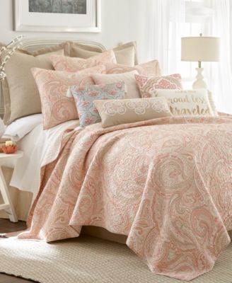 Levtex Spruce Coral Paisley Reversible Quilt Set Euro Sham Collection In Red