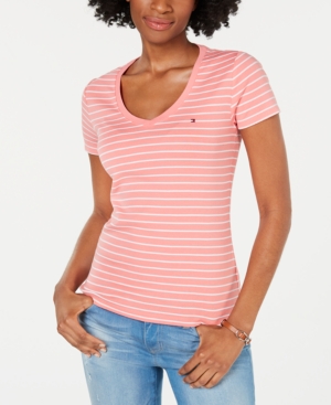 TOMMY HILFIGER COTTON STRIPED LOGO-ACCENT TOP, CREATED FOR MACY'S
