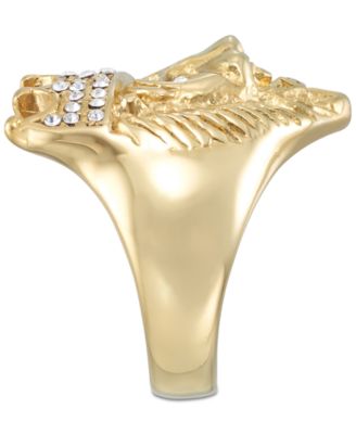 Crystal Lion Ring in Gold-Tone Ion-Plated Stainless Steel