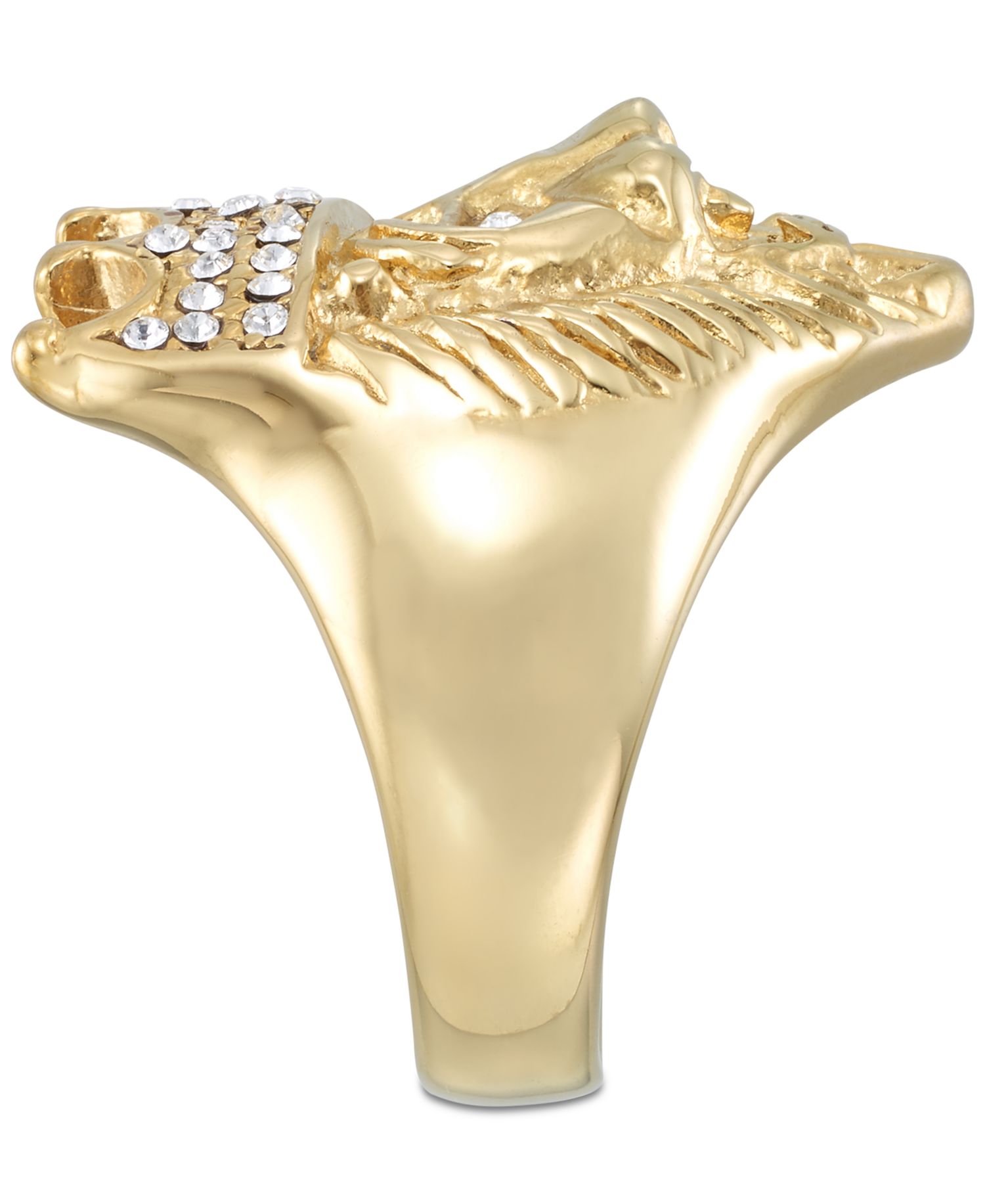 Crystal Lion Ring in Gold-Tone Ion-Plated Stainless Steel