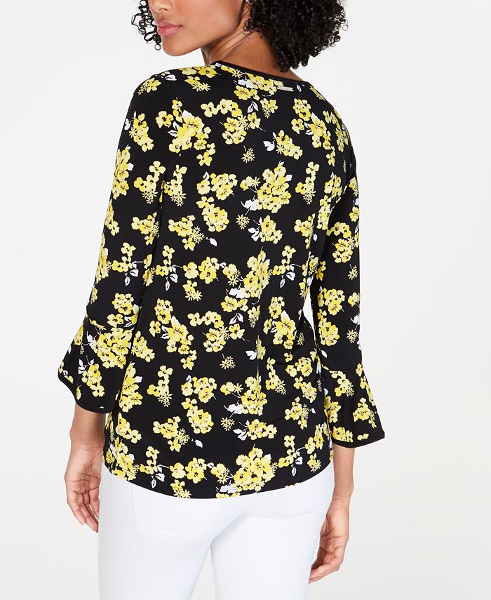 Michael Kors Womens Embellished Bell Sleeve Top Blue Size Petite main image 1