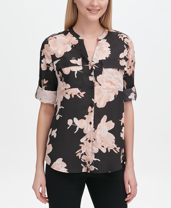 Calvin klein floral print utility shirt reviews tops women macy s