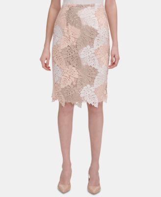 Calvin Klein - Colorblocked Lace Pencil Skirt