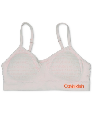 Shop Calvin Klein Little & Big Girls Seamless Crop Bra In Icon Logo Pink