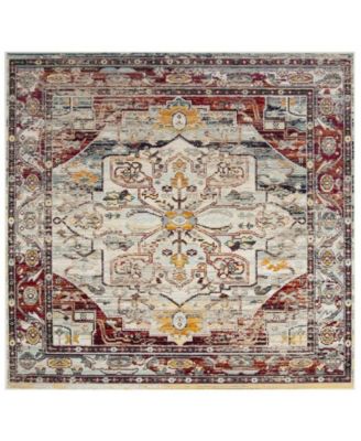 Crystal Light Blue and Red 7' x 7' Square Area Rug
