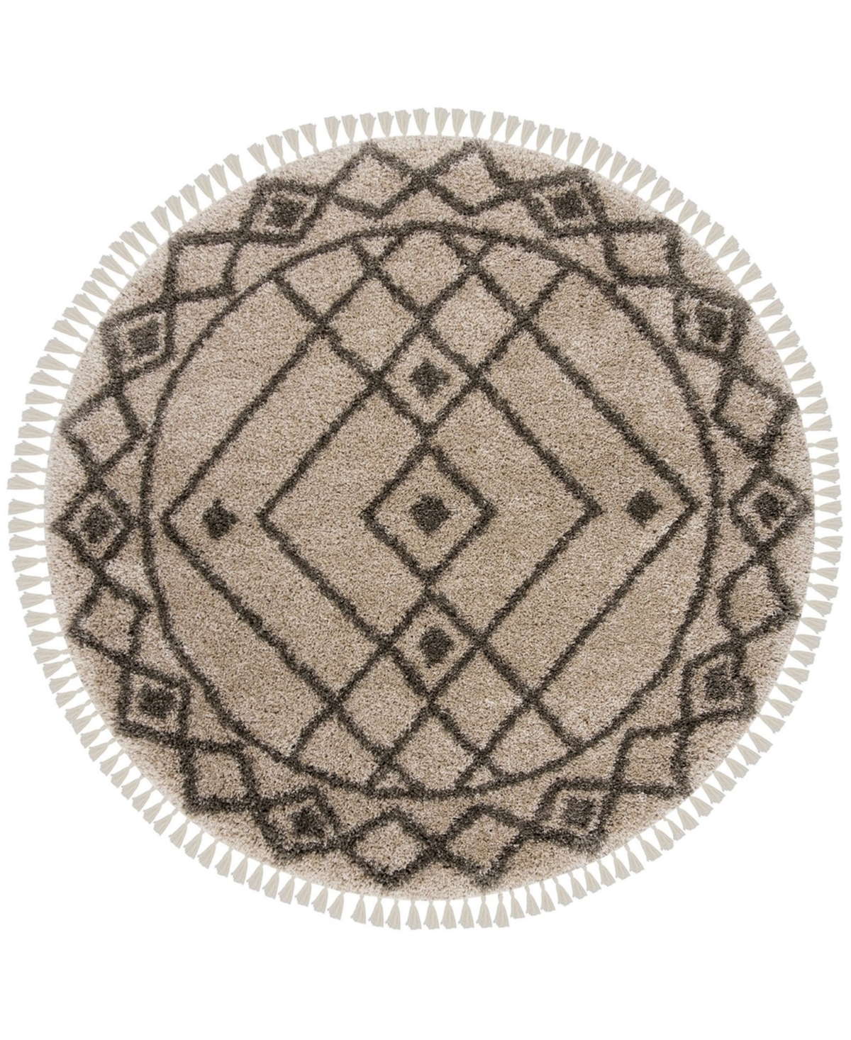Safavieh Moroccan Fringe Shag Mushroom and Gray 6'7in X 6'7in Round Area Rug - Dark Brown