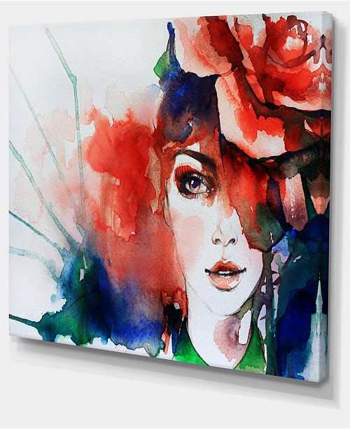 Design Art Designart Woman With Rose Illustration Abstract Canvas