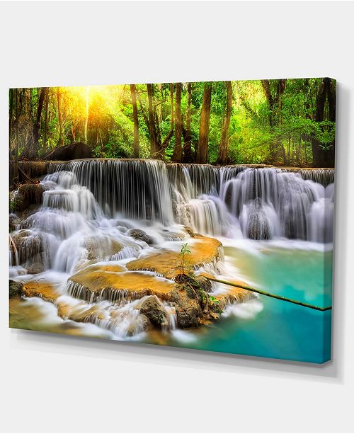 Designart Wide View Of Erawan Waterfall Landscape Art Print Canvas 32 X 16