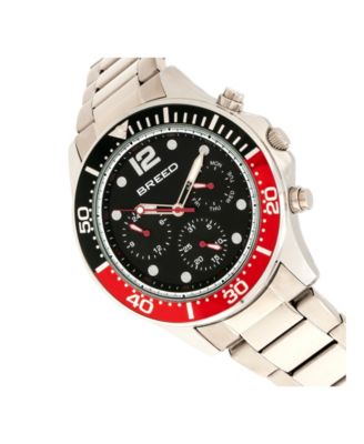 Quartz Pegasus Black and Red Face Multi-Function Silver Alloy Watch 46mm