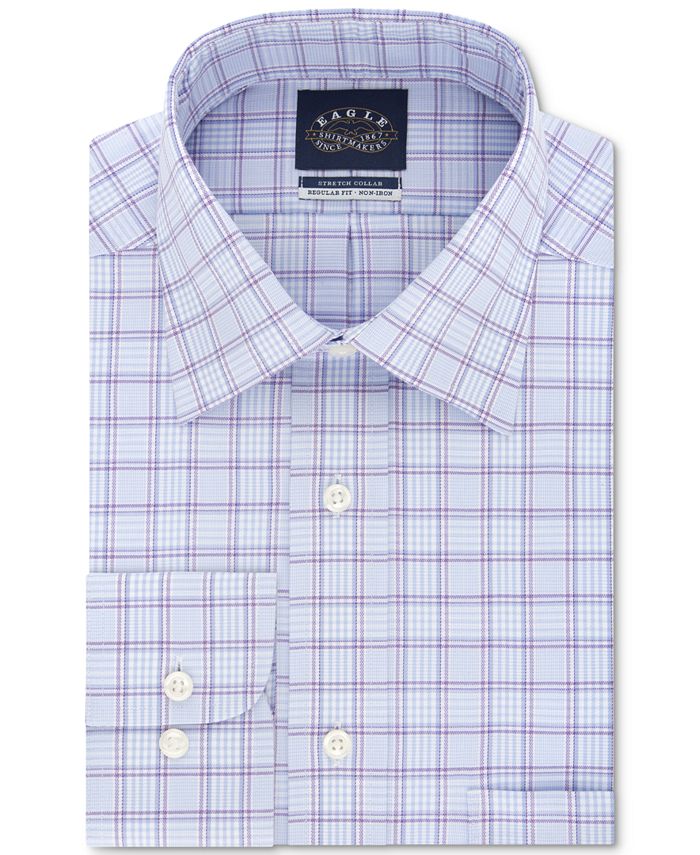 Eagle Men's Plaid Printed Stretch Collar Dress Shirt Purple Size 18X34X35