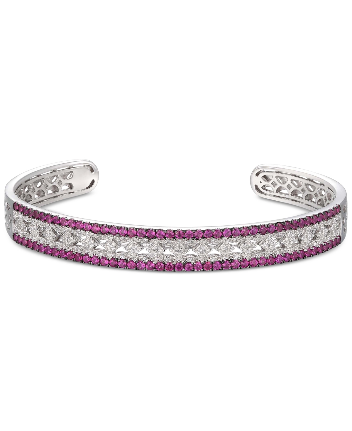 Sapphire (1-3/4 ct. t.w.) & Diamond (1/10 ct. t.w.) Bangle Bracelet in Sterling Silver (Also Available & Emerald) - Ruby