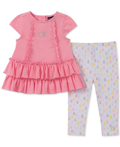 Calvin Klein Baby Girls 2-Pc. Textured Tunic & Printed Leggings Set ...