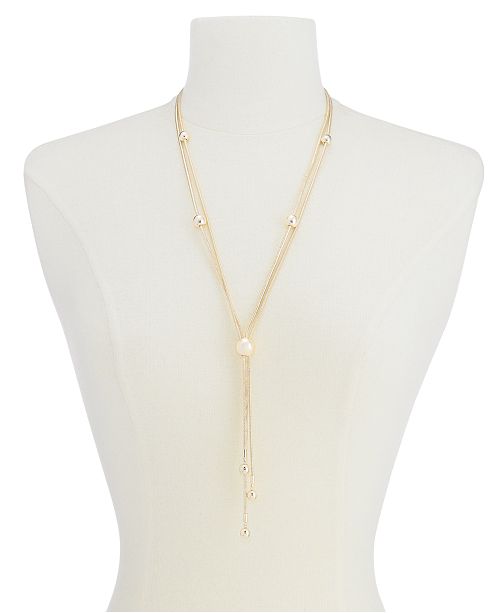 Alfani Gold-Tone Imitation Pearl Lariat Necklace, 24