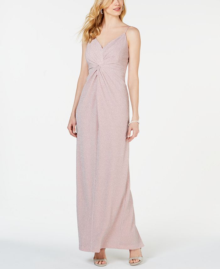 Adrianna Papell Allover Metallic Knotted Gown Macy s