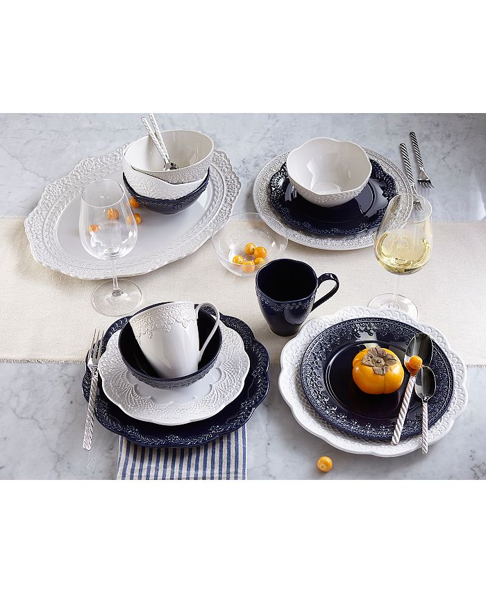 Plato Llano Lenox Chelse Muse Fleur - Blanco, Diseño Floral Tallado, Apto Microondas Y Lavavajillas