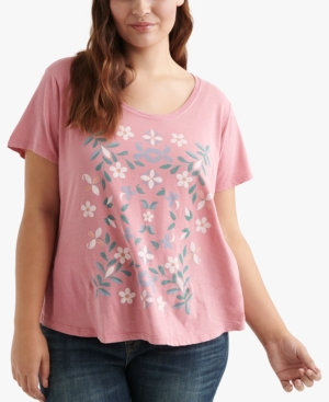 Lucky Brand Cotton Plus Size Mosaic Graphic T Shirt In Dusty Rose