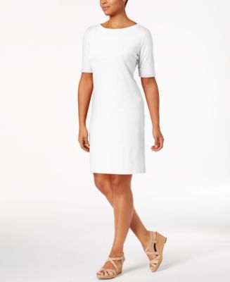 Karen Scott Petite Cotton Cuffed-Sleeve Dress, Created for Macy's - Macy's