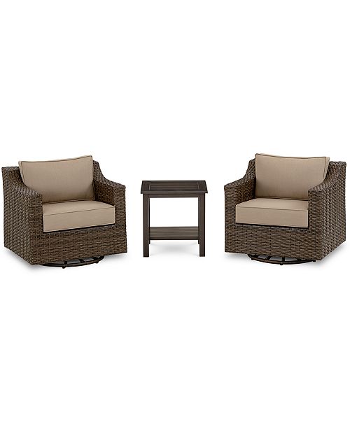 Furniture Camden Outdoor Wicker 3 Pc Seating Set 2 Swivel Chairs 1 End Table Created For Macy S Reviews Furniture Macy S