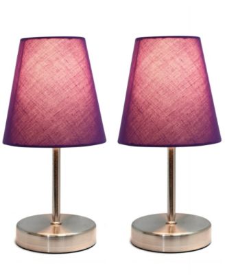 Simple Designs Sand Nickel Mini Basic Table Lamp with Fabric Shade 2 Pack Set