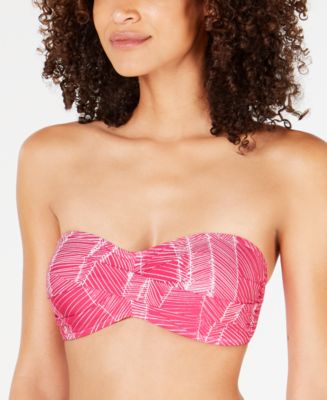DKNY Women's Printed Bandeau Tie Front Bikini Top Swimsuit Blue