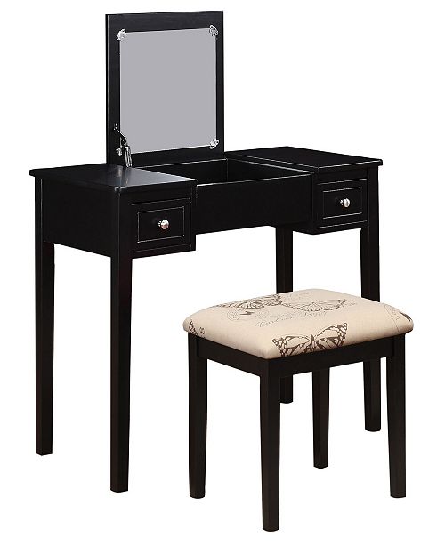 Linon Home Decor Butterfly Vanity Set With Bench And Mirror White