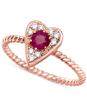 image of Certified Ruby (3/8 ct. t.w.) and Diamond (1/10 ct. t.w.) Heart Ring in 14k Rose Gold