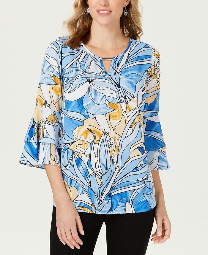 JM Collection Printed Bell-Sleeve Top, Created for Macy's & Reviews ...