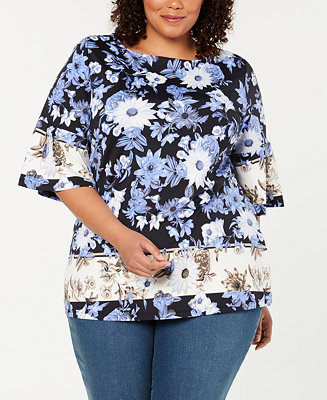 Charter Club Plus Size Flutter-Sleeve Top, Created for Macy's & Reviews ...