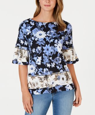 Charter Club - Floral-Print Ruffled-Sleeve Top