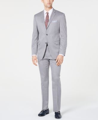 Perry Ellis - Men's Slim-Fit Stretch Wrinkle-Resistant Light Gray Windowpane Suit