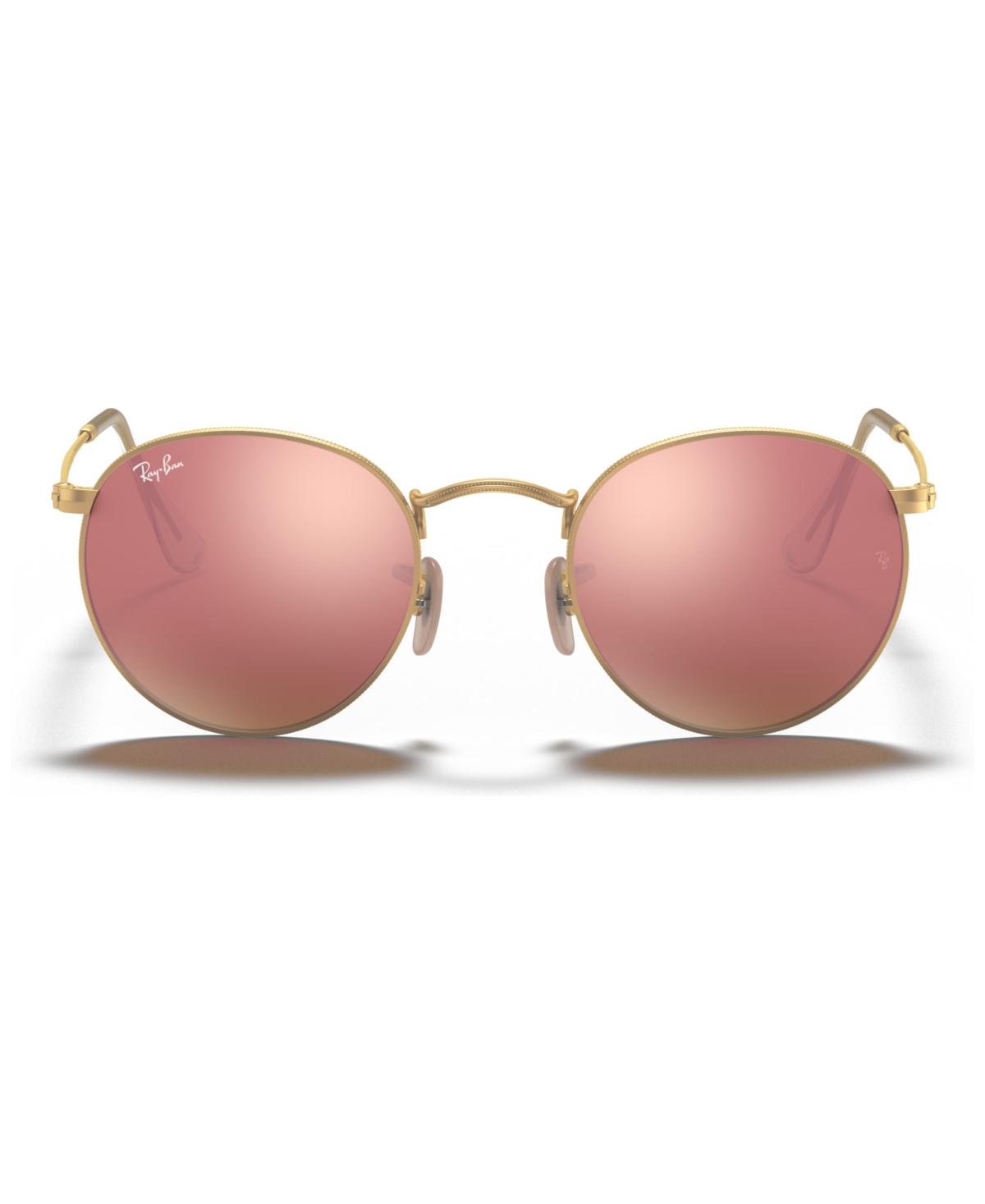 Shop Ray Ban Sunglasses, Rb3447 Round Flash Lenses In Gold Matte,pink Mirror