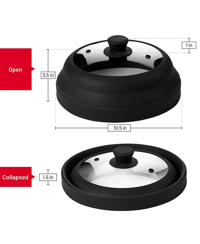 Bezrat 10.5" Black Collapsible Silicone and Glass Microwave Plate Cover