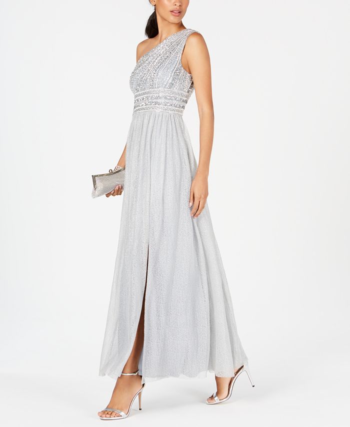 Adrianna Papell One-Shoulder Beaded Lace Gown - Macy's